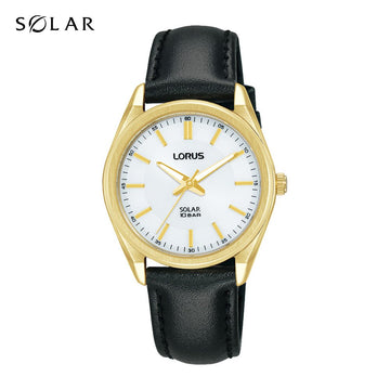 Lorus White Sunray Dial Black Leather Strap Woman's Watch | RY518AX9 | Time Watch Specialists